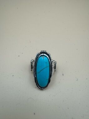 Silver Turquoise Oval Statement Ring. 100